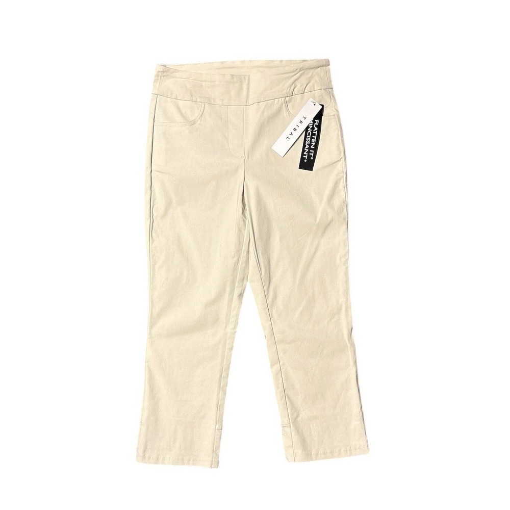 Tribal Flatten It Slim Leg Cropped Pants Stone Beige Stretch Neutral Size 4‎ NWT